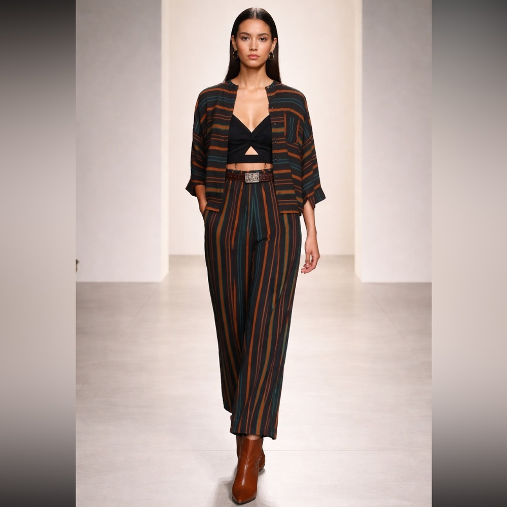 Madewell Striped Button-Down Top in Black, Brown, Green